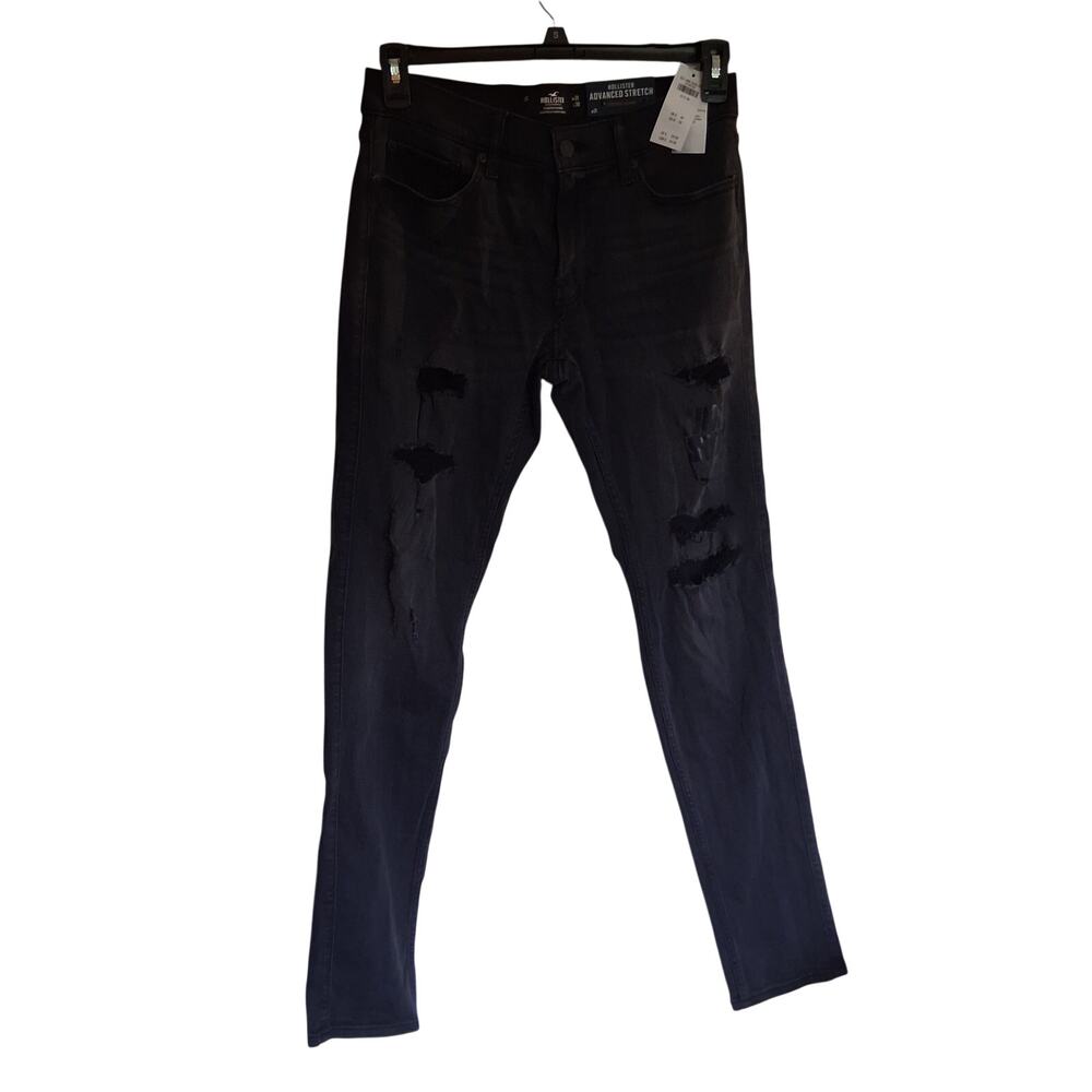 Hollister Mens 31x30 Stacked Skinny Black Distressed Advanced Stretch Jeans NWT